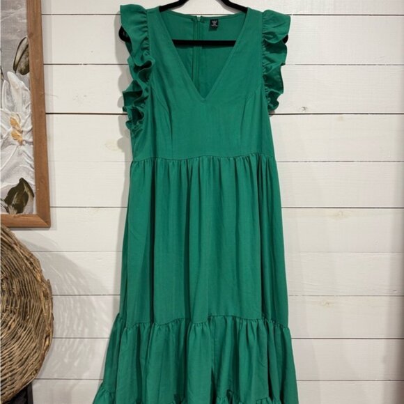 SHEIN Green Ruffle Midi Dress - Picture 1 of 6